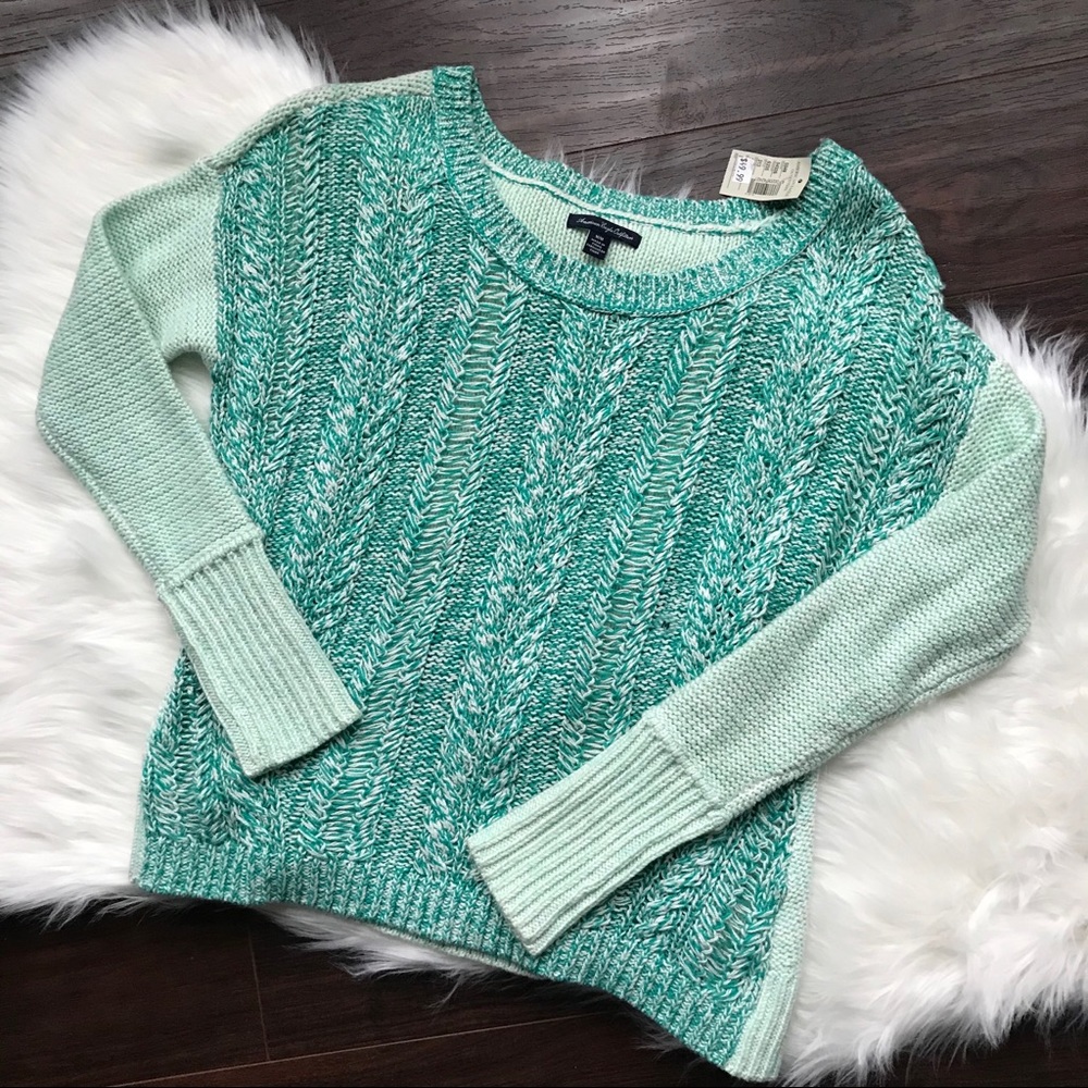 American Eagle Teal Sweater Two-Toned Knit Med NWT - Picture 5 of 8